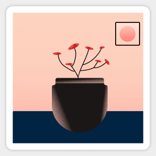 Red flower plant with pot and frame illustration. Sticker